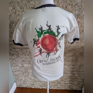 Vintage Cricket Legends of Barbados Ringer Graphic Sports 100% Cotton Tee Sz S